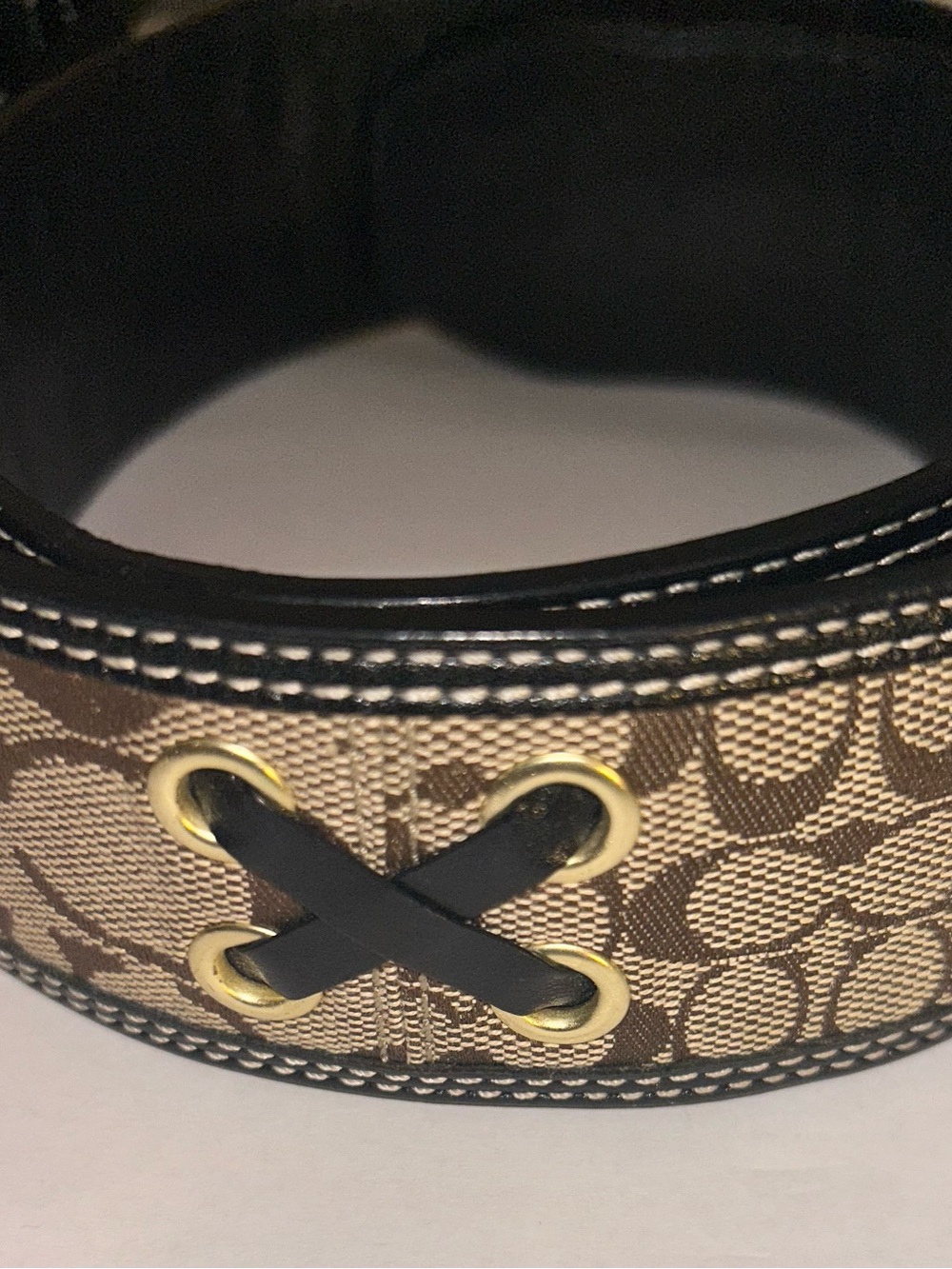 Vintage Y2K Coach Monogram Jacquard and Leather Small Chunky Belt - Picture 5 of 16